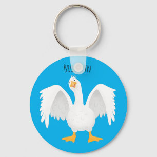 Funny curious domestic goose cartoon illustration key ring