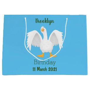 Funny curious domestic goose cartoon illustration large gift bag