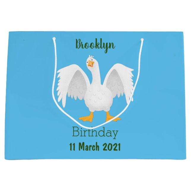 Funny curious domestic goose cartoon illustration large gift bag (Front)