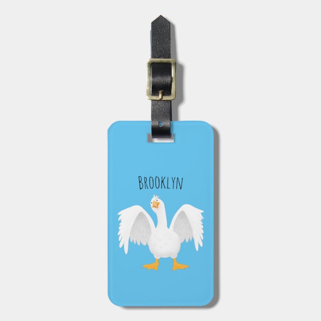 Funny curious domestic goose cartoon illustration luggage tag (Front Vertical)