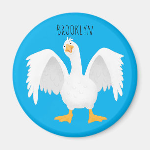 Funny curious domestic goose cartoon illustration magnet