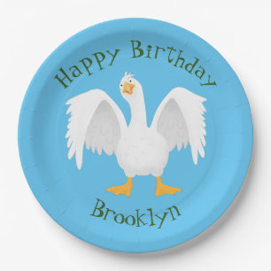 Funny curious domestic goose cartoon illustration paper plate
