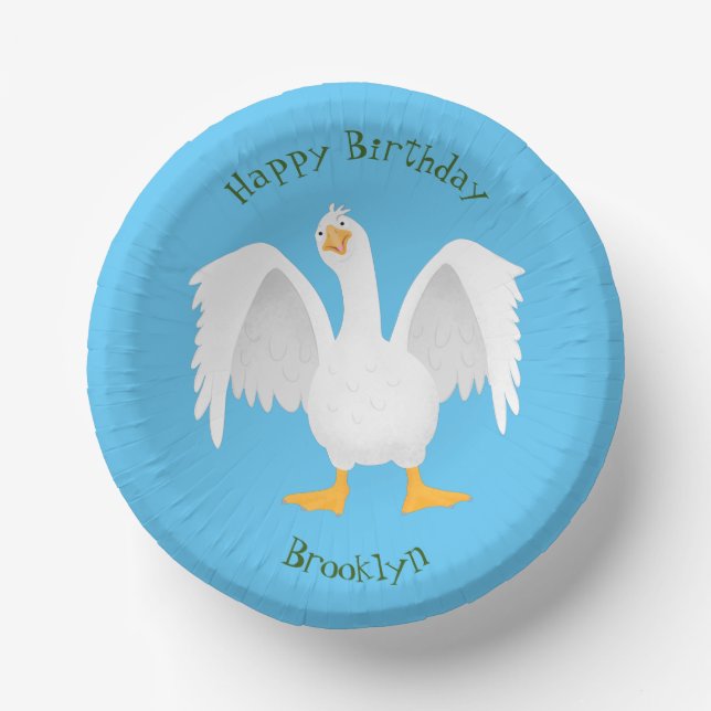 Funny curious domestic goose cartoon illustration paper plate (Front)