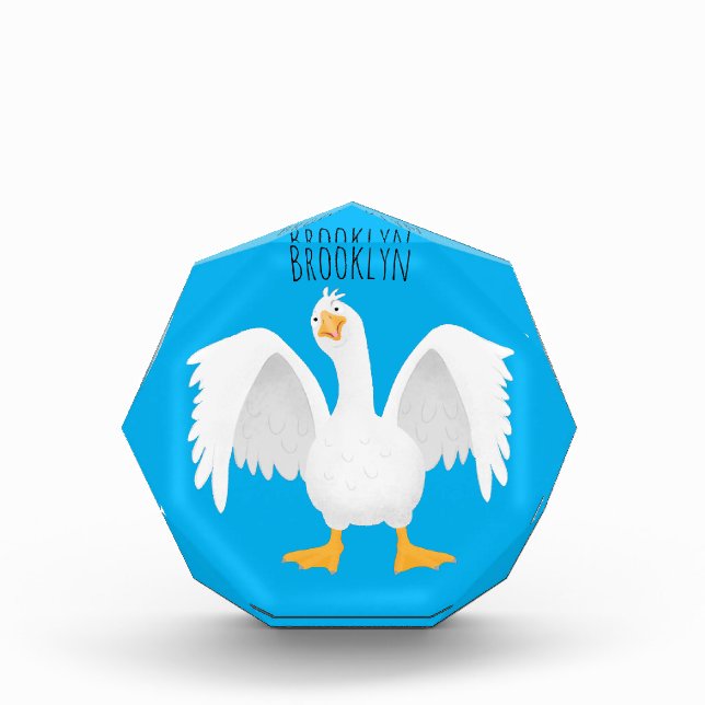 Funny curious domestic goose cartoon illustration photo block (Front)