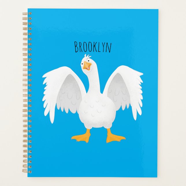 Funny curious domestic goose cartoon illustration planner (Front)