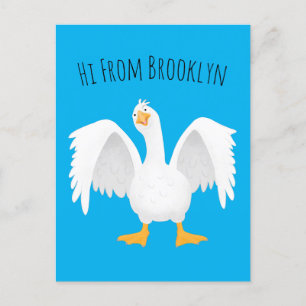 Funny curious domestic goose cartoon illustration postcard