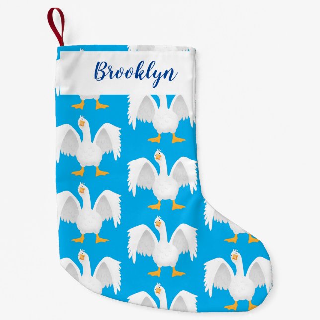 Funny curious domestic goose cartoon illustration small christmas stocking (Front)
