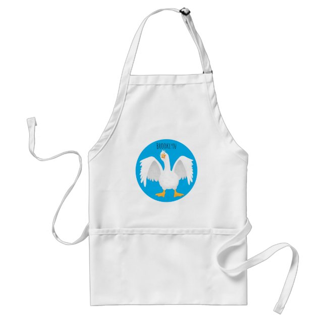 Funny curious domestic goose cartoon illustration standard apron (Front)