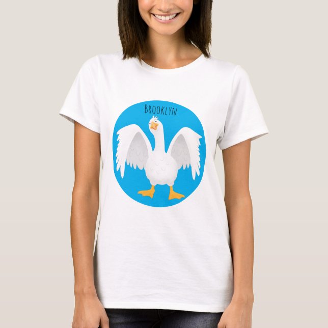 Funny curious domestic goose cartoon illustration T-Shirt (Front)