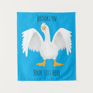 Funny curious domestic goose cartoon illustration tapestry