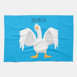 Funny curious domestic goose cartoon illustration tea towel