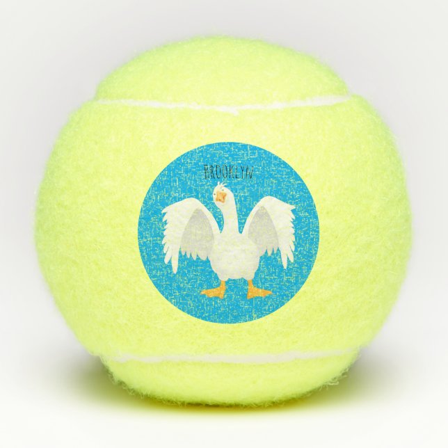Funny curious domestic goose cartoon illustration tennis balls (Front)