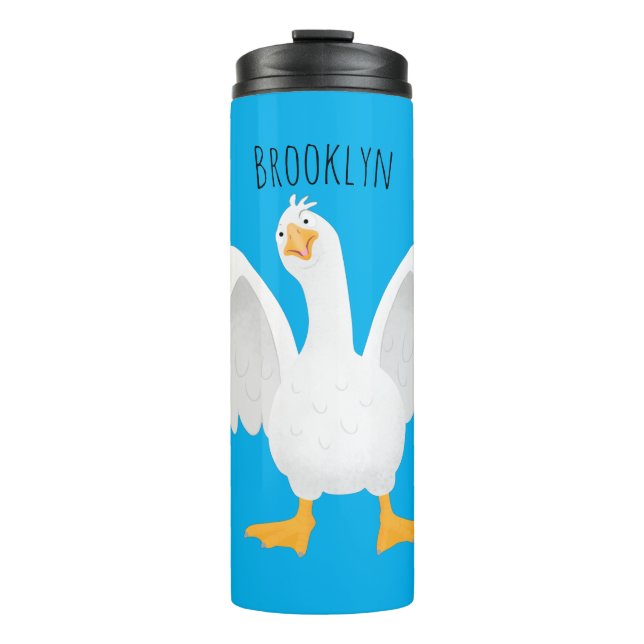 Funny curious domestic goose cartoon illustration thermal tumbler (Front)