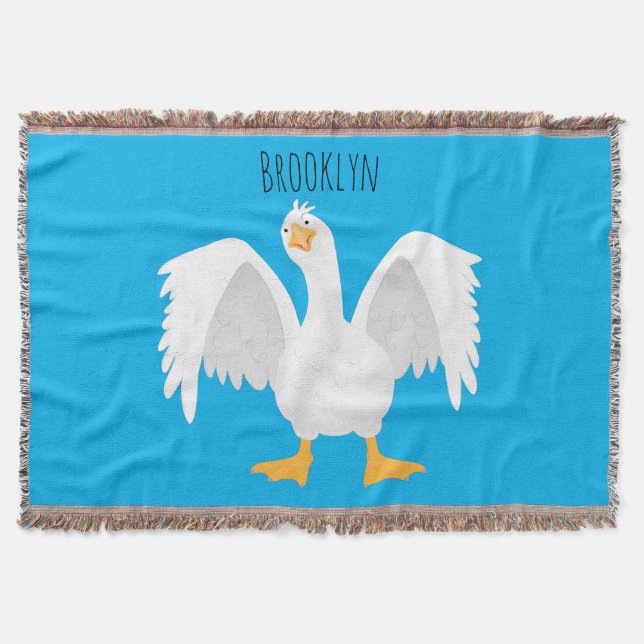 Funny curious domestic goose cartoon illustration throw blanket (Front)