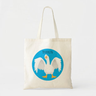 Funny curious domestic goose cartoon illustration tote bag