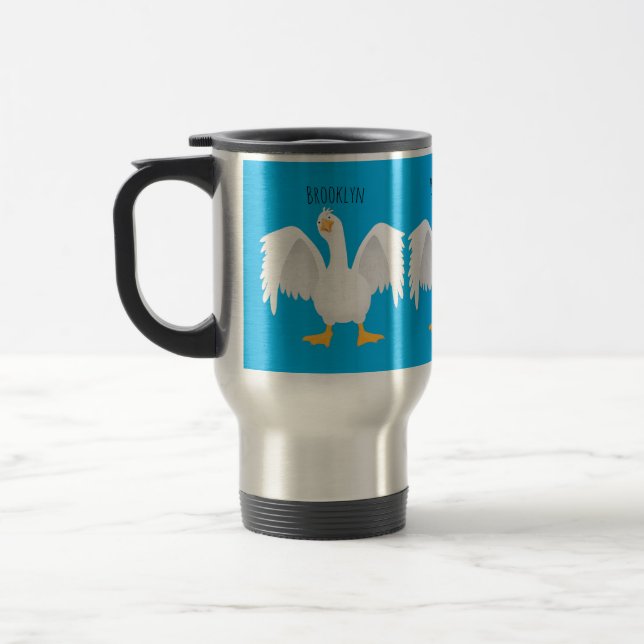 Funny curious domestic goose cartoon illustration travel mug (Left)