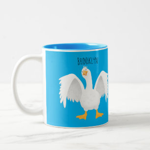 Funny curious domestic goose cartoon illustration Two-Tone coffee mug