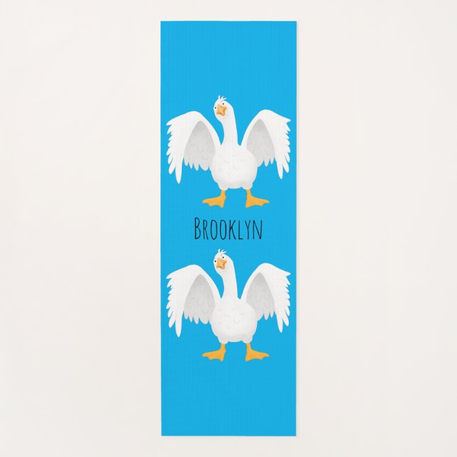 Funny curious domestic goose cartoon illustration yoga mat (Front)
