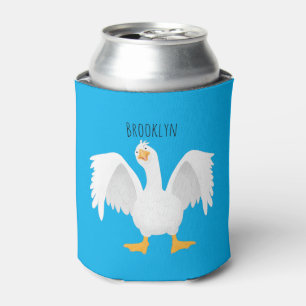 Funny curious domestic goose cartoon personalised can cooler