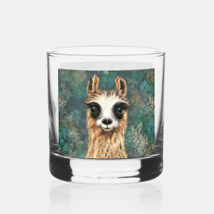 Funny Curious Llama Whiskey Glass