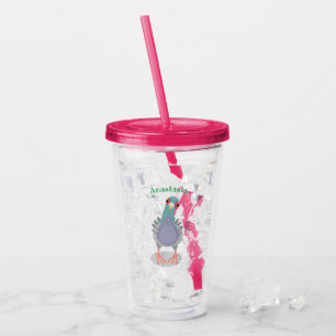 Funny curious pigeon cartoon illustration acrylic tumbler