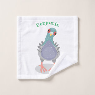 Funny curious pigeon cartoon illustration bath towel set