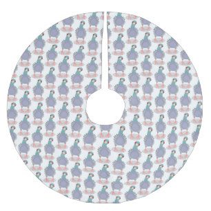 Funny curious pigeon cartoon illustration brushed polyester tree skirt