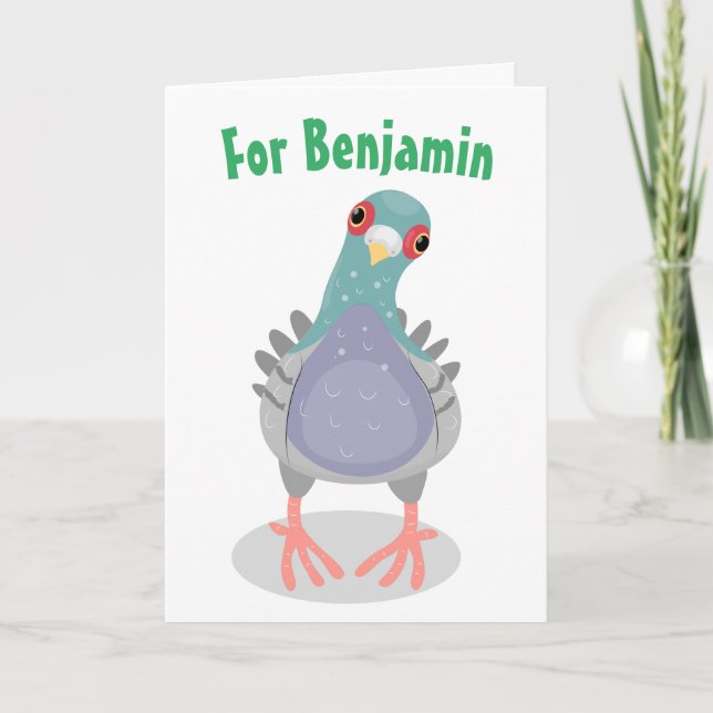 Funny curious pigeon cartoon illustration card (Front)
