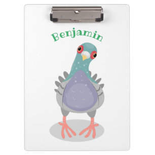Funny curious pigeon cartoon illustration clipboard