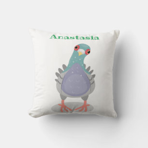 Funny curious pigeon cartoon illustration cushion