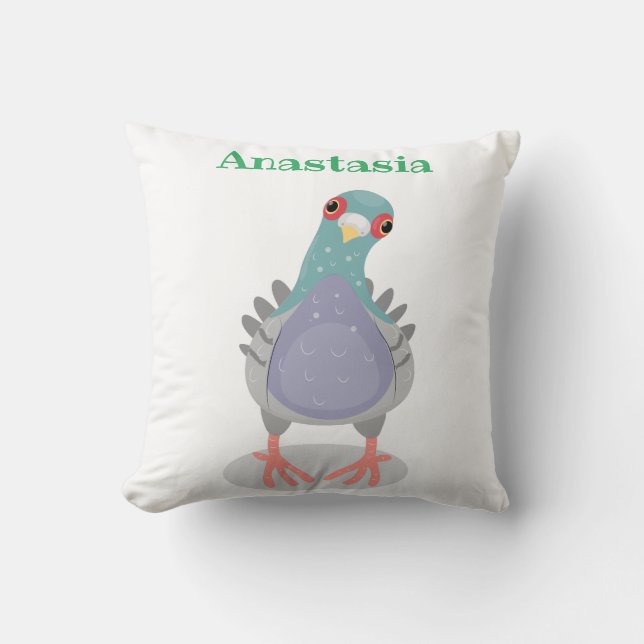 Funny curious pigeon cartoon illustration cushion (Front)