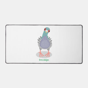 Funny curious pigeon cartoon illustration desk mat