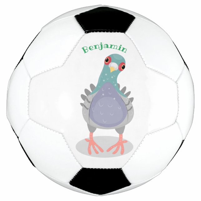 Funny curious pigeon cartoon illustration football (Front)