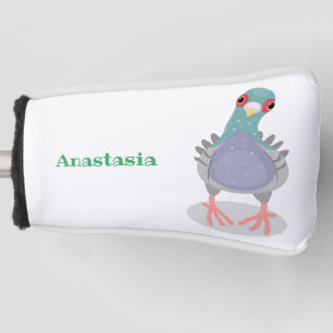 Funny curious pigeon cartoon illustration golf head cover