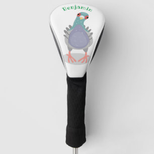 Funny curious pigeon cartoon illustration golf head cover