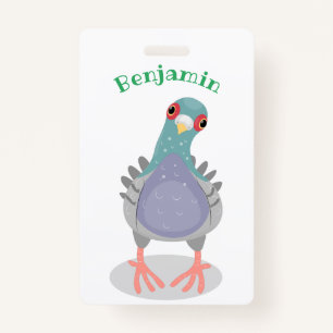 Funny curious pigeon cartoon illustration ID badge