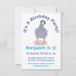 Funny curious pigeon cartoon illustration invitation