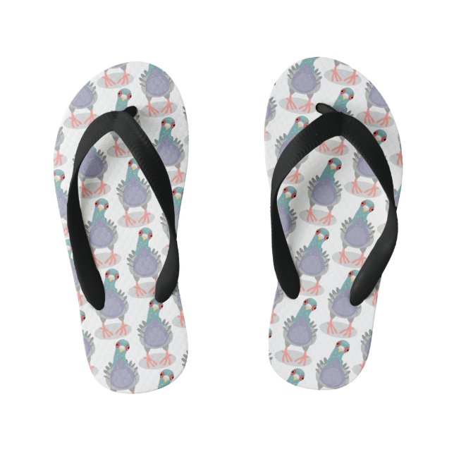 Funny curious pigeon cartoon illustration kid's flip flops (Footbed)