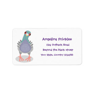 Funny curious pigeon cartoon illustration label