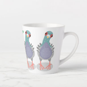 Funny curious pigeon cartoon illustration latte mug