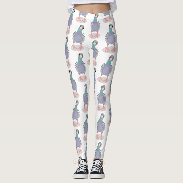 Funny curious pigeon cartoon illustration leggings (Front)