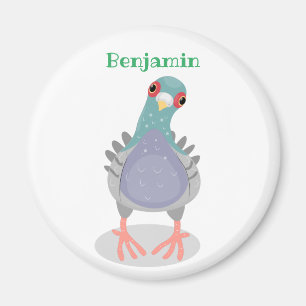 Funny curious pigeon cartoon illustration magnet