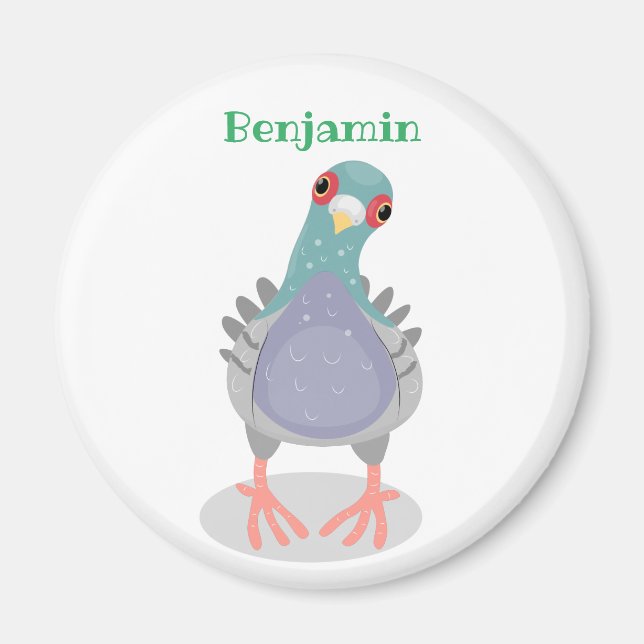 Funny curious pigeon cartoon illustration magnet (Front)