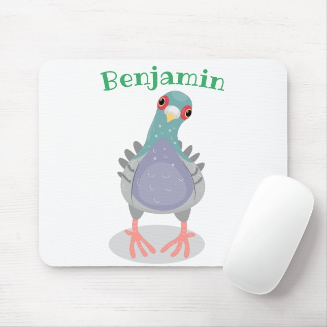 Funny curious pigeon cartoon illustration mouse mat (With Mouse)