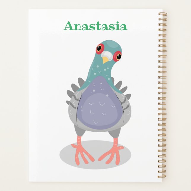 Funny curious pigeon cartoon illustration planner (Back)