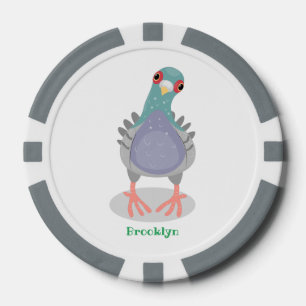 Funny curious pigeon cartoon illustration poker chips