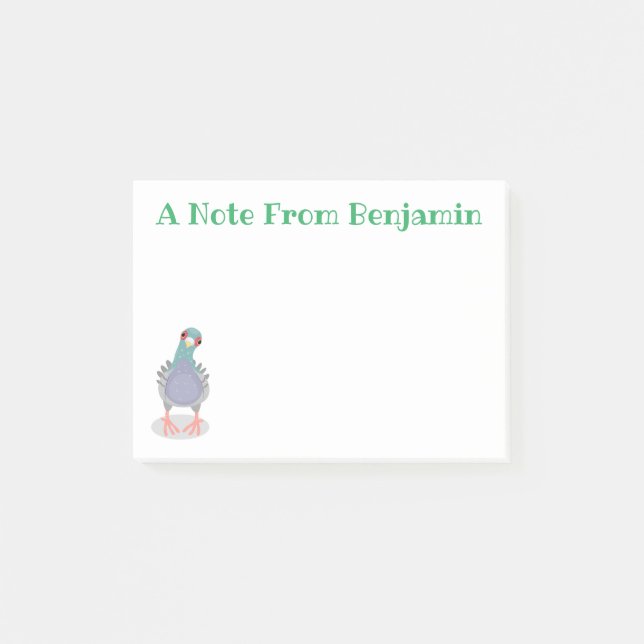 Funny curious pigeon cartoon illustration post-it notes (Front)