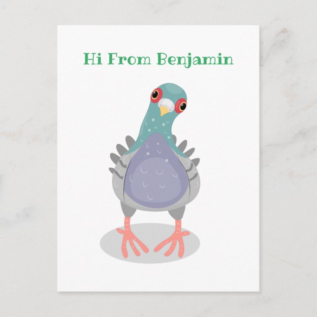 Funny curious pigeon cartoon illustration postcard (Front)