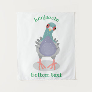 Funny curious pigeon cartoon illustration  tapestry