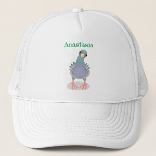 Funny curious pigeon cartoon illustration trucker hat